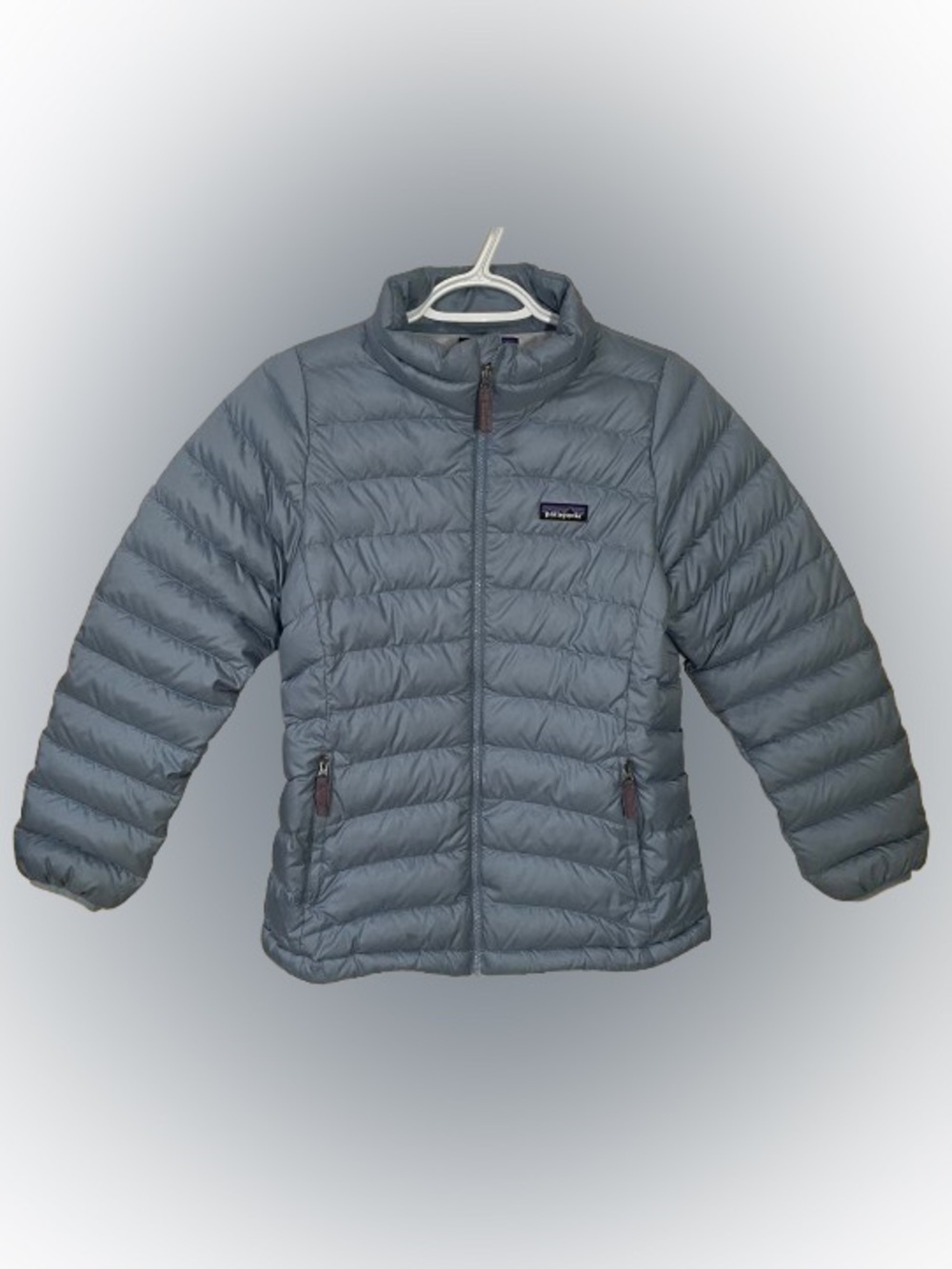 Patagonia Down Puffer Jacket Kids XL 14 Full Zip Quilted Pockets Gorpcore Gray